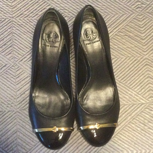 Tory Burch size 8 black smooth leather wedges for women - Picture 3 of 9
